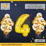 Number 4 Golden Happy Birthday Confetti Balloon set - 13pcs