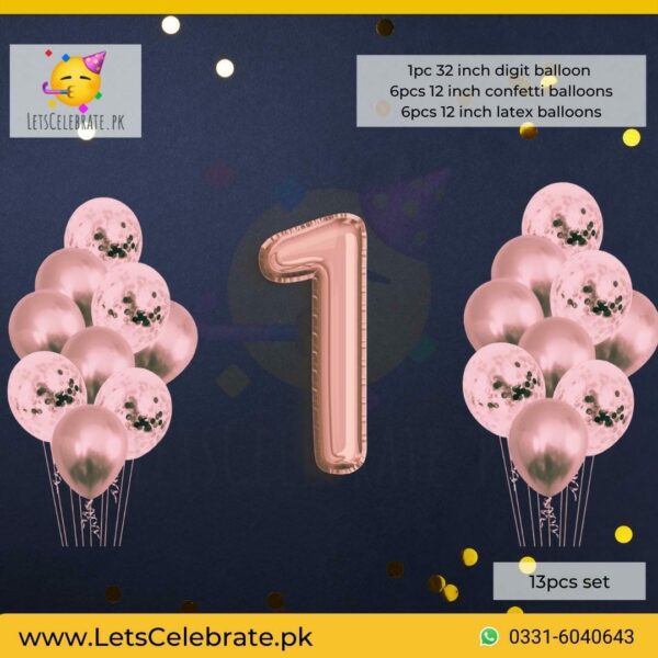 Number 1 pink Happy Birthday Confetti Ballon set - 13pcs