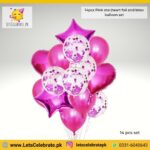 14pcs pink multi confetti balloons set, star/heart foil balloons , latex balloons