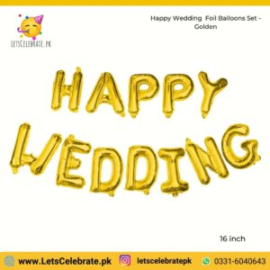 Happy Wedding alphabets Foil balloon set - Golden Color - 12pcs