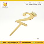 Number 2 Digit with crown Cake Topper - golden