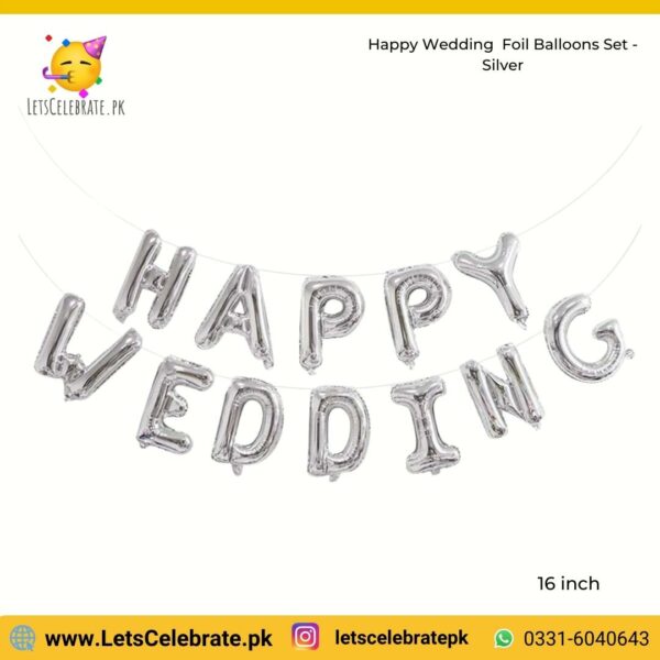 Happy Wedding alphabets Foil balloon set - silver Color - 12pcs