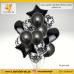 14pcs black multi confetti balloons set, star/heart foil balloons , latex balloons