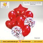 8 Pcs Red multi confetti balloons set, star/heart foil balloons , latex balloons