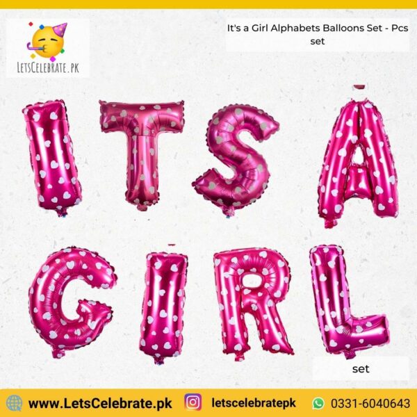 Its a girl alphabets 16 inch Foil Balloon set - pink color - 9pcs set