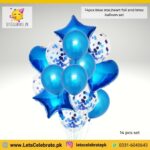 14pcs blue multi confetti balloons set, star/heart foil balloons , latex balloons