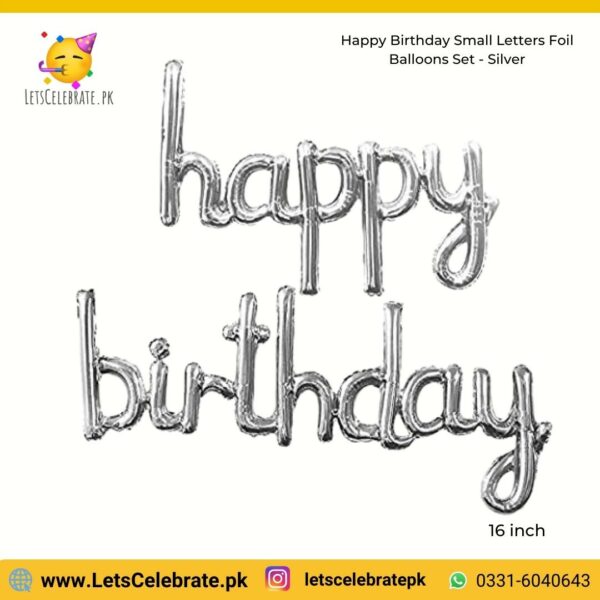 Happy Birthday small alphabets Foil balloon set - silver color - 2pcs set