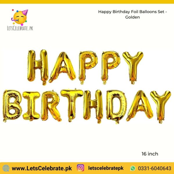 Happy Birthday alphabets Foil balloon set - golden color - 13pcs set