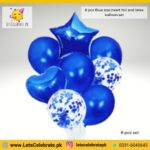 8 Pcs Blue multi confetti balloons set, star/heart foil balloons , latex balloons