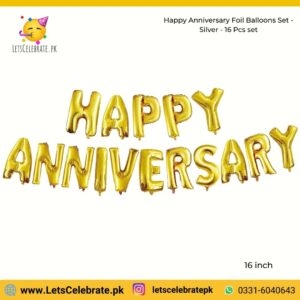 Happy Anniversary alphabets Foil balloon set - golden color - 16pcs set