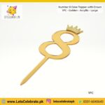 Number 8 Digit with crown Cake Topper - golden