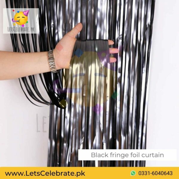 Black fringe foil curtain for parties birthday