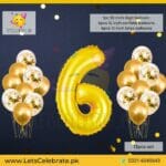 Number 6 Golden Happy Birthday Confetti Balloon set - 13pcs