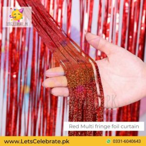 Red foil fringe curtain for backdrop birthday party