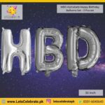 HBD Happy Birthday alphabets 32 inch foil balloons set - silver