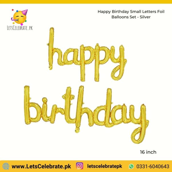 Happy Birthday small alphabets Foil balloon set - golden color - 2pcs set