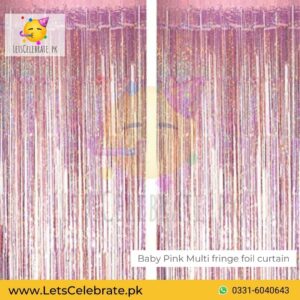 Baby pink fringe foil curtain for backdrop birthday party
