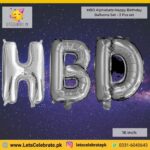 HBD Happy Birthday alphabets 16 inch foil balloons set - silver
