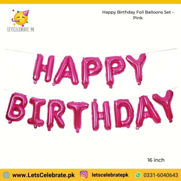 Happy Birthday alphabets Foil balloon set - pink color - 13pcs set