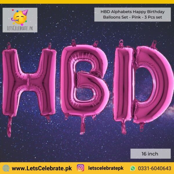 HBD Happy Birthday alphabets 16 inch foil balloons set - pink