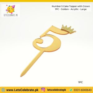 Number 5 Digit with crown Cake Topper - golden