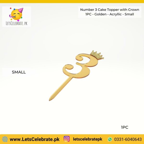 Number 3 Digit small Cake Topper- golden