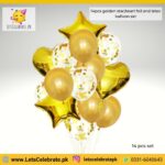 14pcs golden multi confetti balloons set, star/heart foil balloons , latex balloons