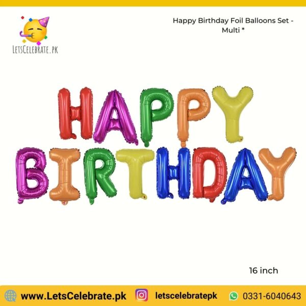 Happy Birthday alphabets Foil balloon set - multi color - 13pcs set