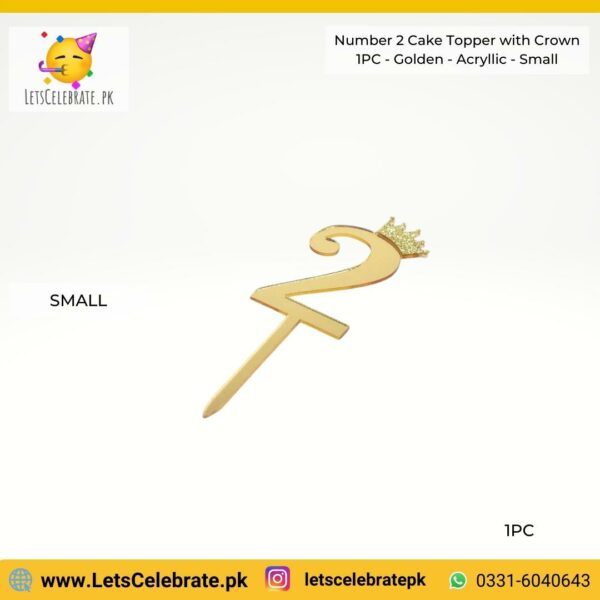 Number 2 Digit small Cake Topper- golden
