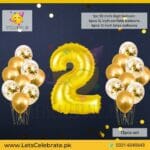Number 2 Golden Happy Birthday Confetti Balloon set - 13pcs