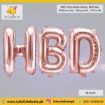 HBD Happy Birthday alphabets 16 inch foil balloons set - babypink