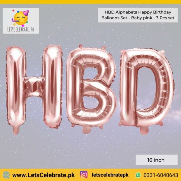 HBD Happy Birthday alphabets 16 inch foil balloons set - babypink