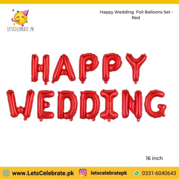Happy Wedding alphabets Foil balloon set - red Color - 12pcs